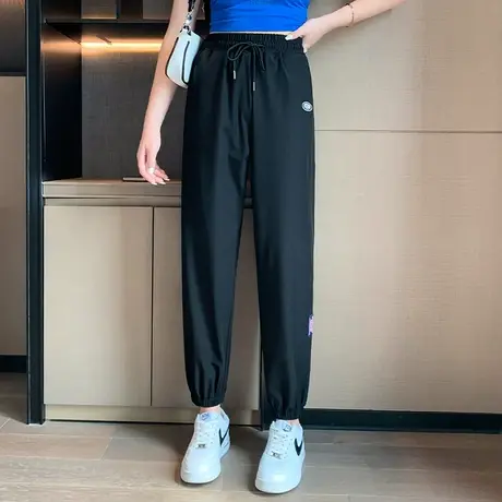 冰丝运动裤女黑白色夏季宽松束脚薄款休闲裤哈伦小个子灯笼防蚊裤图片