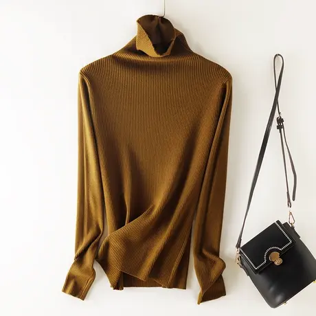 高领修身针织衫打底衫内搭薄毛衣秋冬款式纯色简约基础款螺纹弹力图片