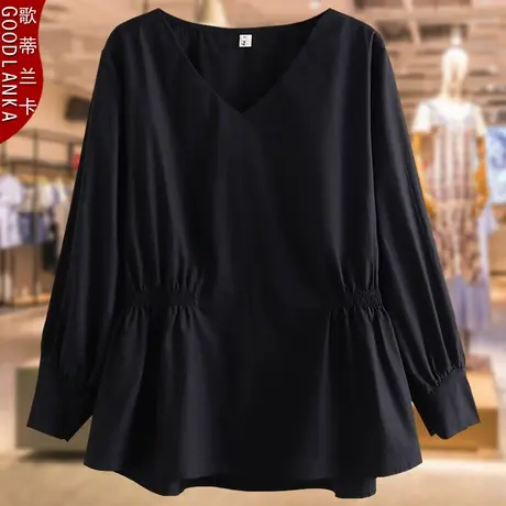 中年四五十岁妈妈春秋款九分袖上衣遮肚子加肥加大码女装V领小衫商品大图