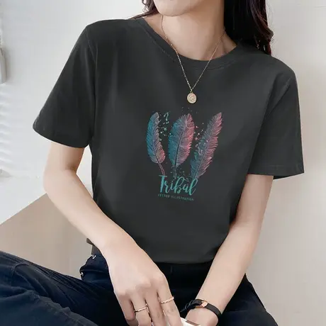 夏装宽松短袖t恤女ins潮牌简约半袖体恤纯棉独特设计上衣2022新款商品大图