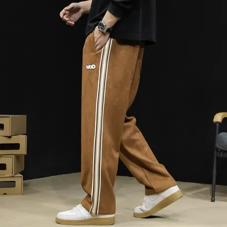 麂皮绒运动裤男士春秋款23宽松大码潮牌裤子休闲条纹卫裤秋季男裤商品大图