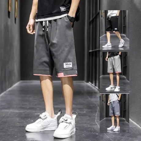 2023夏季新款男士纯棉宽松休闲五分裤运动短裤外穿大码薄款沙滩裤商品大图