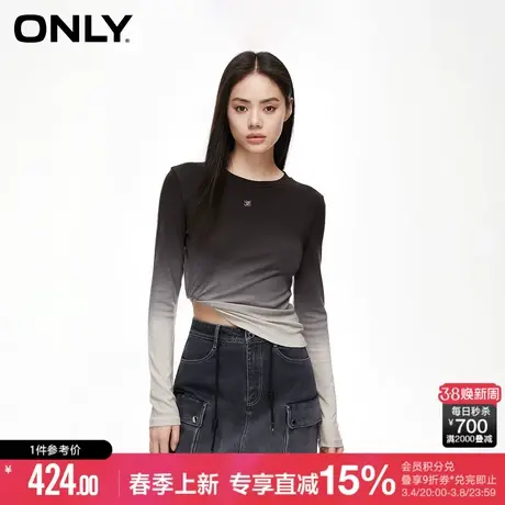 ONLY夏季渐变显瘦修身弹力圆领长袖正肩T恤女|124102016商品大图