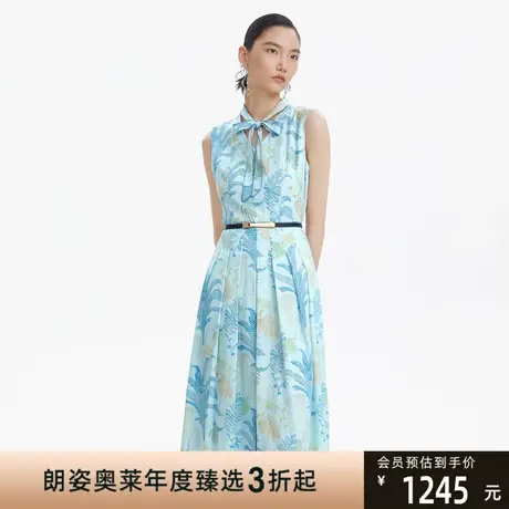 LANCY/朗姿新款V领收腰百褶碎花连衣裙子中长款无袖商场同款商品大图