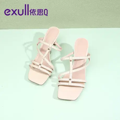 依思Q凉鞋女2023年新款秋季厚底细带高跟凉鞋体闲罗马鞋商品大图