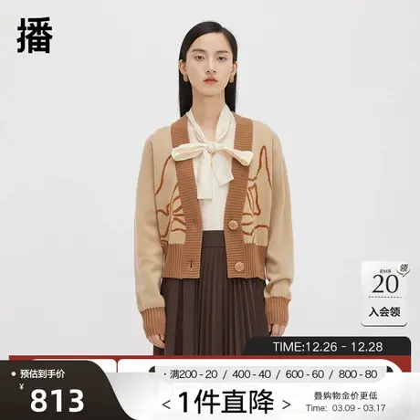 播V领针织衫商场同款早春新品休闲宽松开衫女BDQ3UD0528图片
