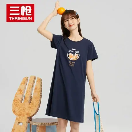 三枪纯棉睡裙女士2023年春夏水柔棉轻薄全棉透气甜美爽滑家居裙图片