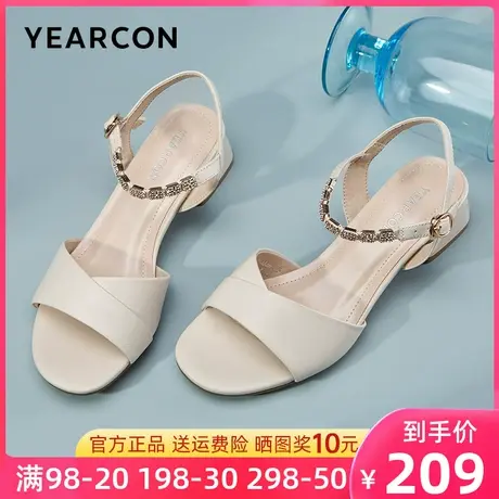意尔康凉鞋女夏季2023年新款一字带时装粗跟中跟高跟妈妈凉鞋女款图片