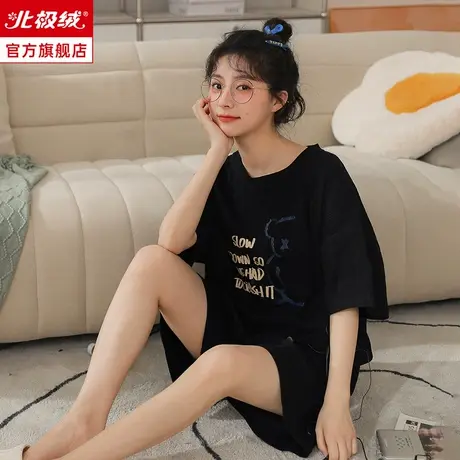 睡衣女夏季仿纯棉短袖短裤大码宽松甜美可爱可外穿家居服套装ys商品大图
