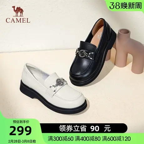 骆驼女鞋2024春季新款乐福鞋女英伦风小皮鞋圆头百搭粗跟深口单鞋图片