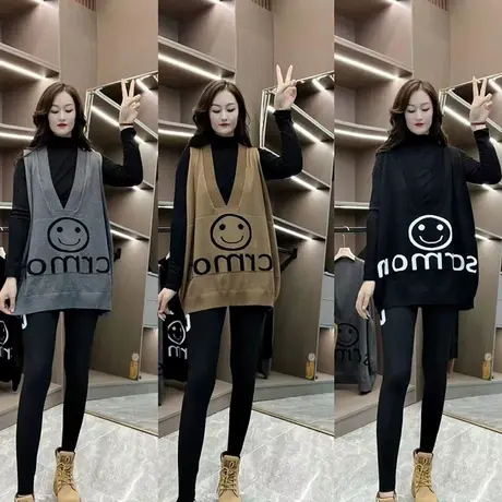 针织马甲女秋季外穿2023新款中长款无袖外搭春秋V领毛衣背心外套商品大图