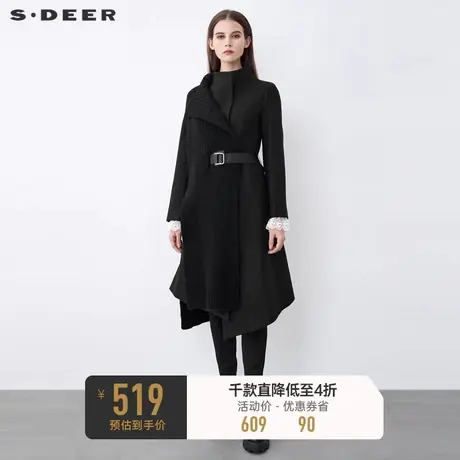 sdeer圣迪奥冬立领针织拼接收腰不规则毛呢大衣S21481865图片