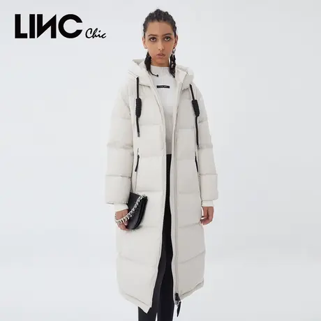 商场同款LINC金羽杰2023年冬新款反季断码白色中长款专柜羽绒服女商品大图