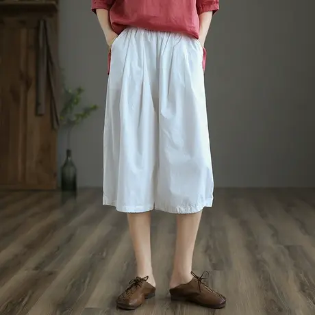 dza 文艺高腰显瘦休闲裤子女士白色薄款阔腿裤新款夏季直筒七分裤图片