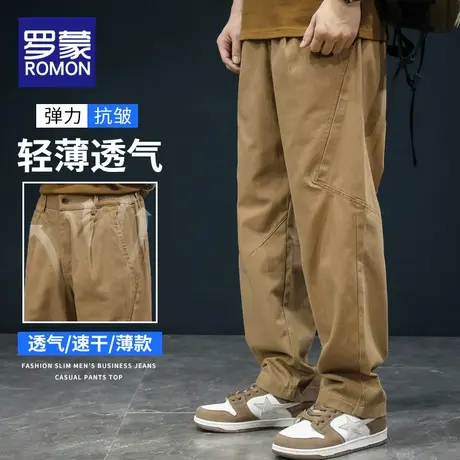 罗蒙休闲裤男士夏季薄款宽松直筒阔腿长裤纯棉工装裤子男2023新款商品大图