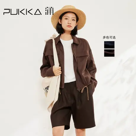 蒲PUKKA 工装亚麻短外套女2025春夏新款翻领抽绳短款夹克图片