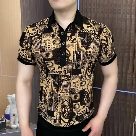 夏天欧货冰丝时尚男士短袖POLO衫翻领休闲潮流百搭轻奢半袖T恤衫图片