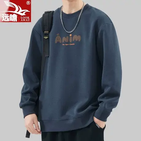 春秋季卫衣男士2023新款休闲上衣潮牌男装宽松圆领套头打底衫T恤商品大图