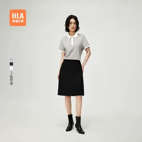 HLA/海澜之家撞色翻领短袖POLO衫25夏季新休闲风弹柔珠地短袖女装商品大图
