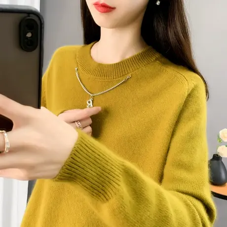 圆领针织打底衫女2023年秋冬新款纯色长袖毛衣女宽松洋气百搭内搭商品大图