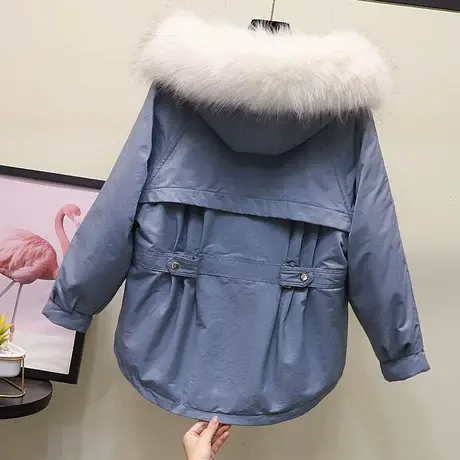 大毛领2023冬季新款连帽保暖棉衣女气质显瘦洋气加绒中长款外套潮图片