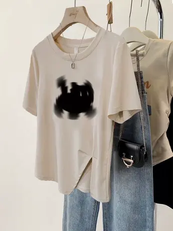 不规则上衣女夏季胖mm修身开叉T恤女韩系甜辣风ins潮纯棉闺蜜短袖图片