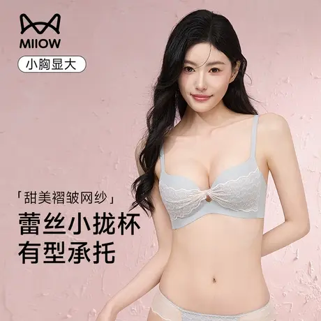 猫人蕾丝纯欲内衣女小胸聚拢上托防下垂收副乳2025新款爆款文胸罩商品大图