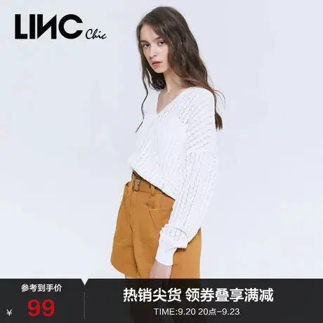 LINC金羽杰夏季新款镂空钩编v领宽松纯棉针织衫开衫百搭女2020411商品大图