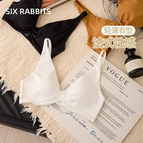 六只兔子法式性感内衣女柔软亲肤小胸聚拢扭结设计无钢圈轻薄文胸商品大图