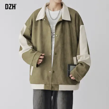 男士麂皮绒拼接外套潮牌男秋季休闲上衣情侣衣服新款美式夹克外衣商品大图