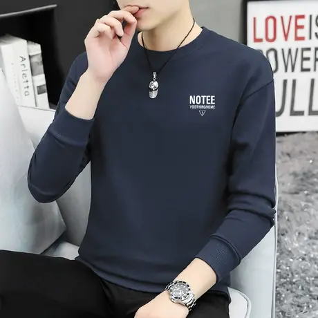 380g重磅纯棉卫衣男宽松潮流摇粒绒加厚字母印花圆领无帽长袖t恤商品大图