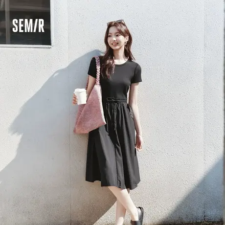 森马连衣裙女拼接修身收腰气质简约夏季休闲假两件圆领中长裙百XY商品大图