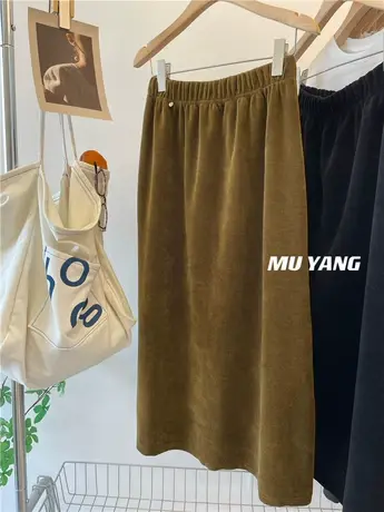 经典小贝壳 松紧腰灯芯绒半身裙直筒宽松显瘦百搭秋冬季中长裙女图片