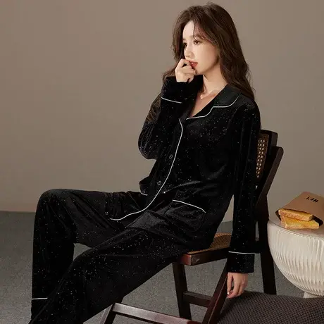 睡衣女秋冬2023新款黑色金丝绒网红高级感可外穿套装漫天星河璀璨图片
