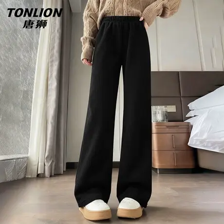 唐狮官方黑色加绒裤子女2026新款冬季女款加厚灯芯绒保暖阔腿裤VB图片