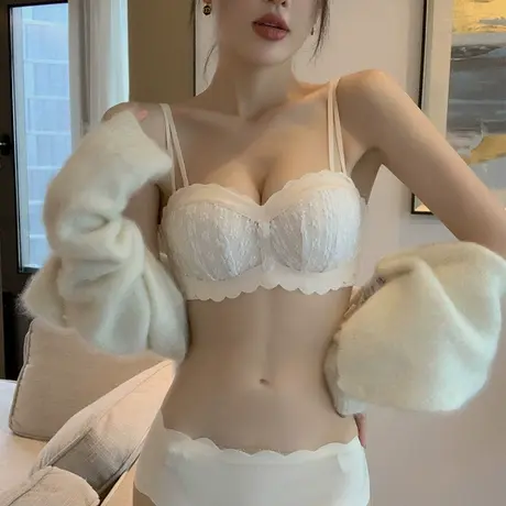 乳胶内衣女小胸聚拢收副乳胸罩无钢圈防下垂少女甜美蕾丝文胸套装图片