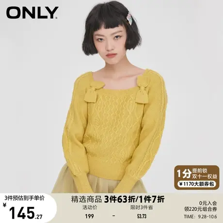 【买4免1】ONLY奥莱夏季时尚宽松气质方领蝴蝶结短款毛针织衫女图片