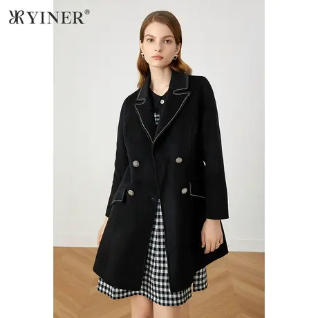 YINER音儿女装2021冬季新款双排扣羊毛毛呢外套商品大图