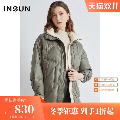 恩裳冬季时尚立领廓形宽松保暖中长款白鹅绒羽绒服女图片