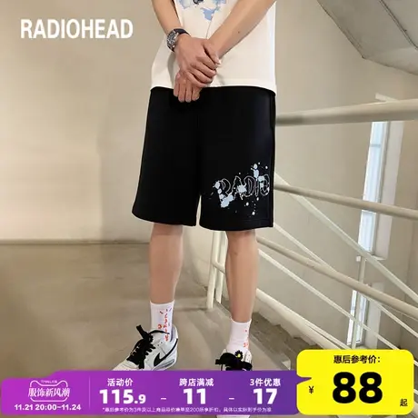 Radiohead篮球短裤男夏季外穿棉质运动五分裤ins黑色潮流宽松个性图片