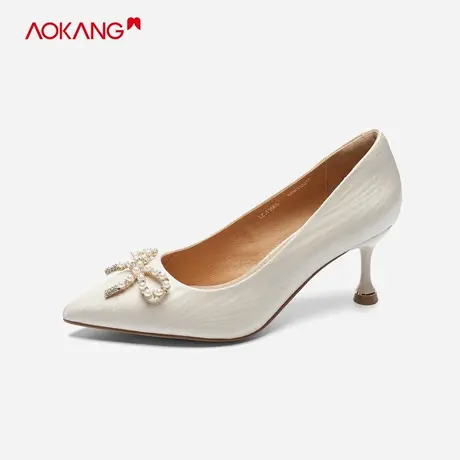 【门店发货】奥康女鞋春秋气质细跟尖头高跟舒适婚鞋真皮透气单鞋图片
