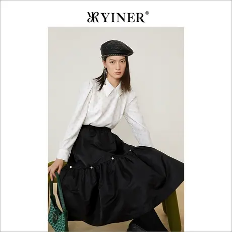 YINER音儿奥莱女装春季时尚logo图案尖领衬衫上衣商品大图