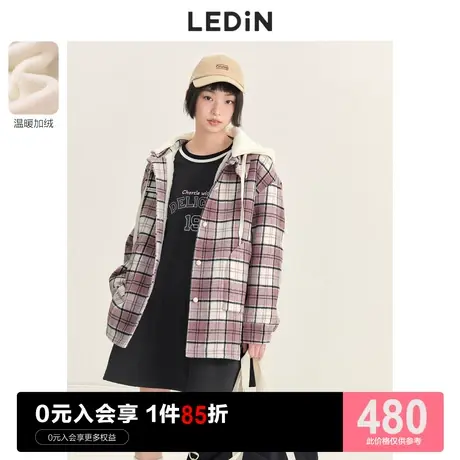 乐町格纹毛呢大衣女休闲秋冬新款甜美衬衫加绒厚外套图片
