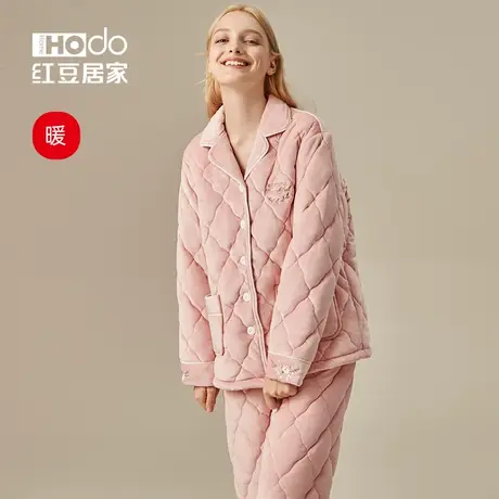 珊瑚绒夹棉睡衣女士冬季三层加厚加绒保暖套装家居服法兰绒居家服商品大图