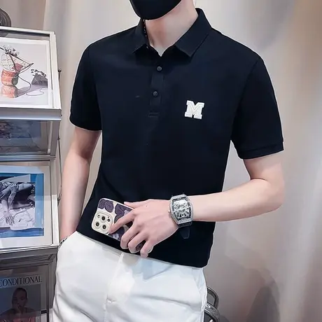简单英伦雅痞男装polo衫夏装新款潮牌刺绣半袖修身潮流痞帅短袖男商品大图