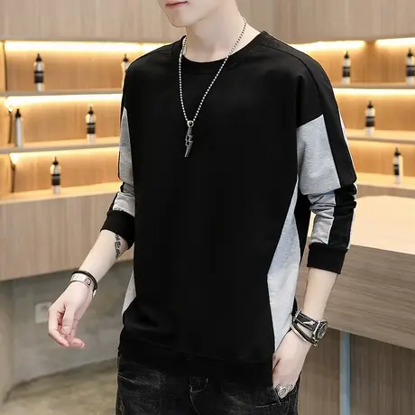 男士圆领卫衣春秋季休闲百搭长袖T恤青少年修身帅气打底衫男装潮商品大图