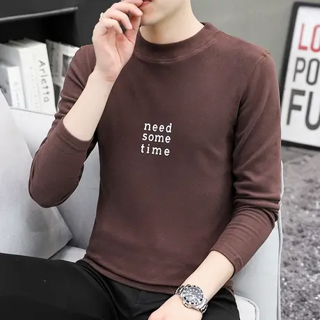 半高领秋季德绒打底衫男潮流内搭卫衣冬男生中领男士春秋长袖T恤图片