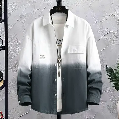 渐变色衬衫男夏季薄款日系工装长袖衬衣男士潮牌休闲春秋寸衫外套商品大图