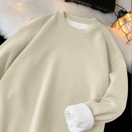 450g重磅卫衣男秋冬款长袖t恤圆领无帽加绒加厚纯色上衣服摇粒绒图片