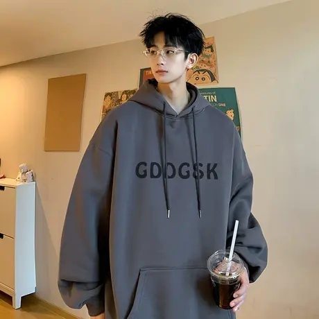 连帽卫衣男2024年新款春季人物剪影套头帽衫ins宽松潮流休闲外套商品大图
